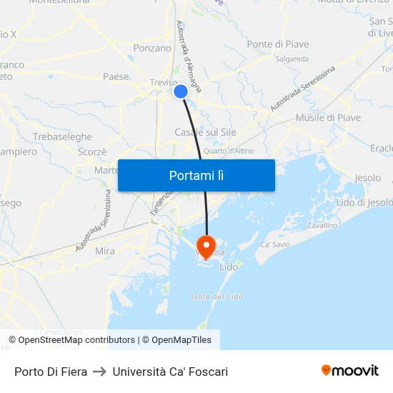 Porto Di Fiera to Università Ca' Foscari map