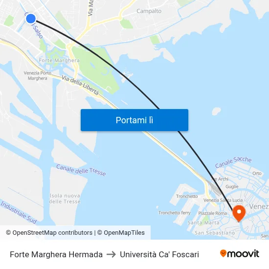 Forte Marghera Hermada to Università Ca' Foscari map