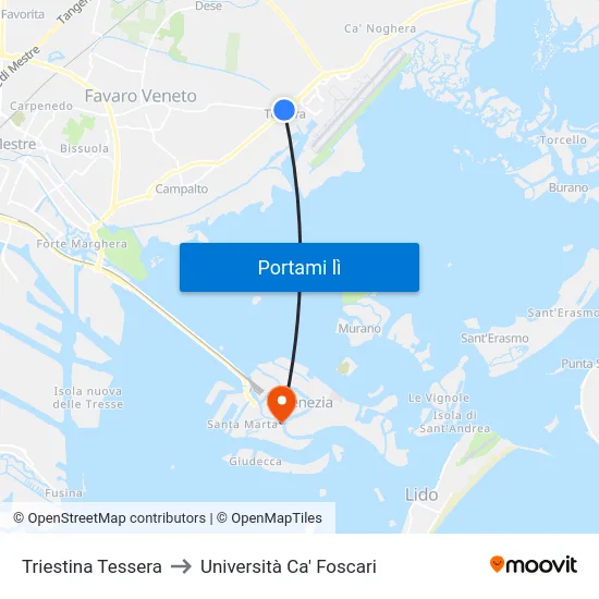 Triestina Tessera to Università Ca' Foscari map