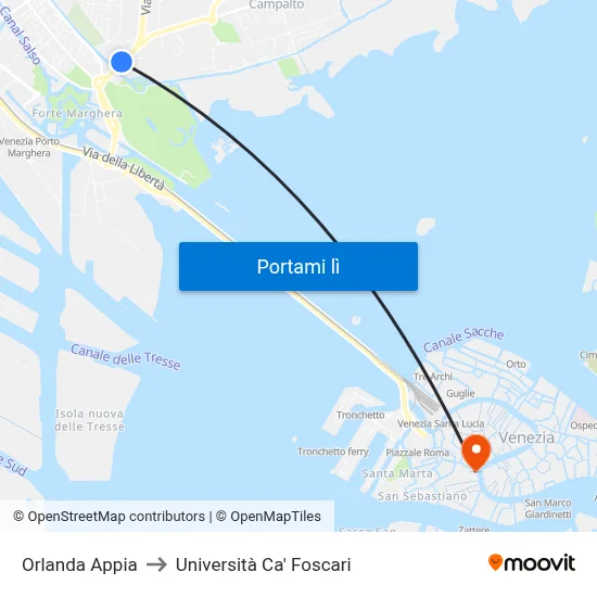 Orlanda Appia to Università Ca' Foscari map