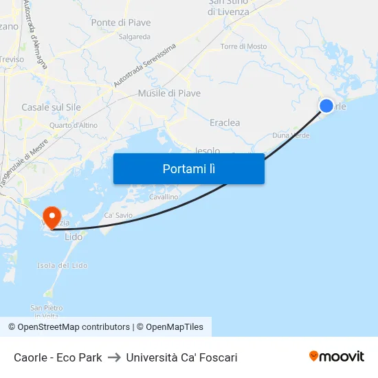 Caorle - Eco Park to Università Ca' Foscari map