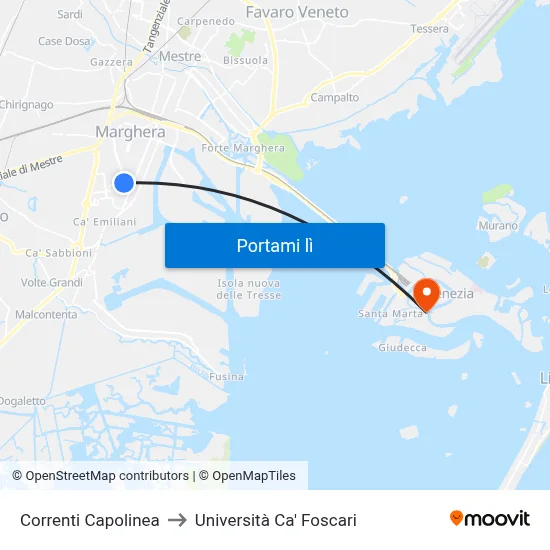 Correnti Capolinea to Università Ca' Foscari map