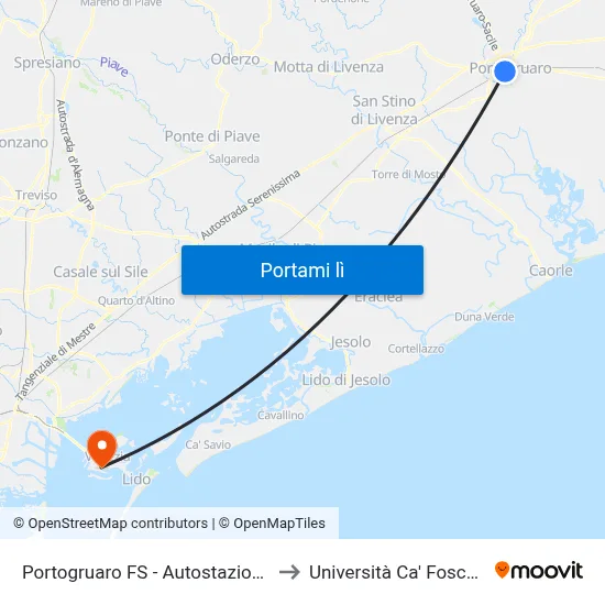 Portogruaro FS - Autostazione to Università Ca' Foscari map