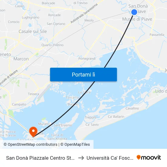 San Donà Piazzale Centro Studi to Università Ca' Foscari map