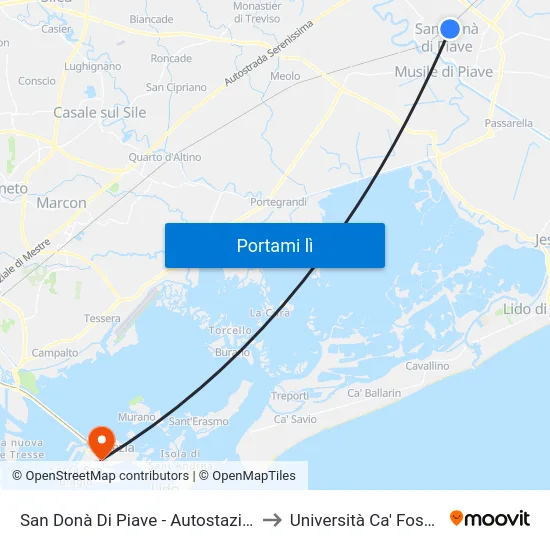 San Donà Di Piave - Autostazione to Università Ca' Foscari map