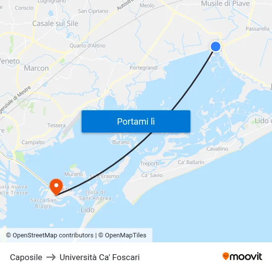 Caposile to Università Ca' Foscari map
