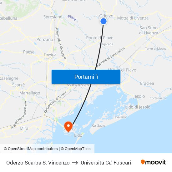 Oderzo Scarpa S. Vincenzo to Università Ca' Foscari map