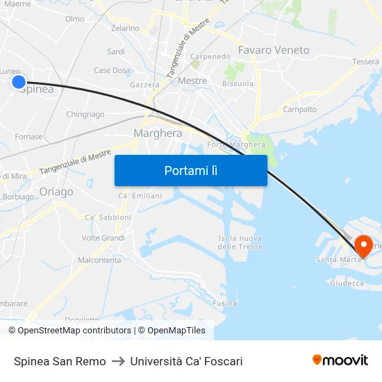 Spinea San Remo to Università Ca' Foscari map