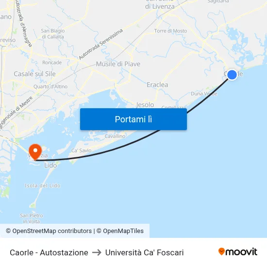 Caorle - Autostazione to Università Ca' Foscari map