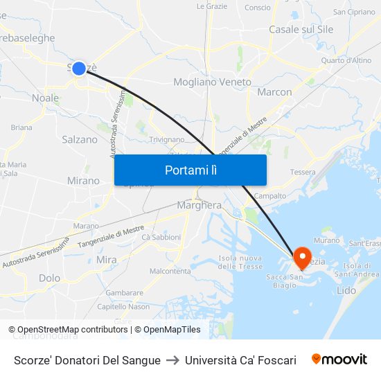 Scorze' Donatori Del Sangue to Università Ca' Foscari map