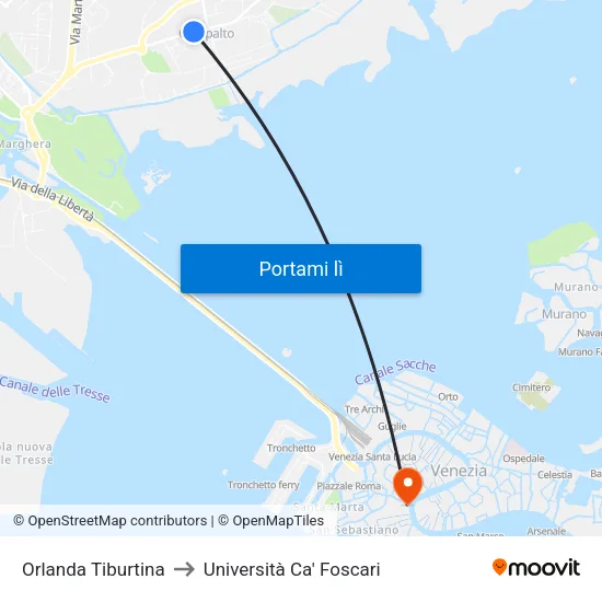 Orlanda Tiburtina to Università Ca' Foscari map