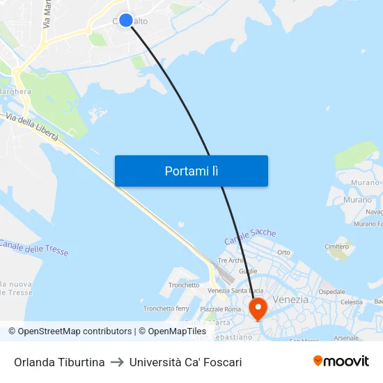 Orlanda Tiburtina to Università Ca' Foscari map