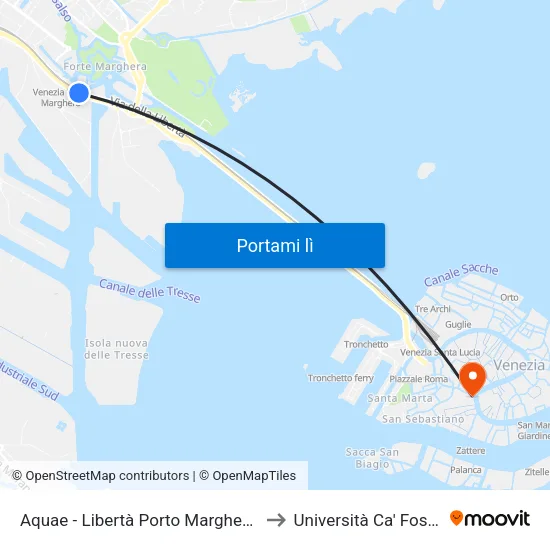 Aquae - Libertà Porto Marghera FS to Università Ca' Foscari map