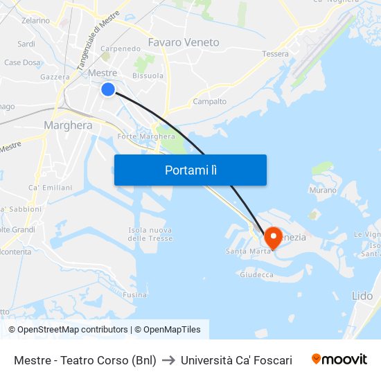 Mestre - Teatro Corso (Bnl) to Università Ca' Foscari map