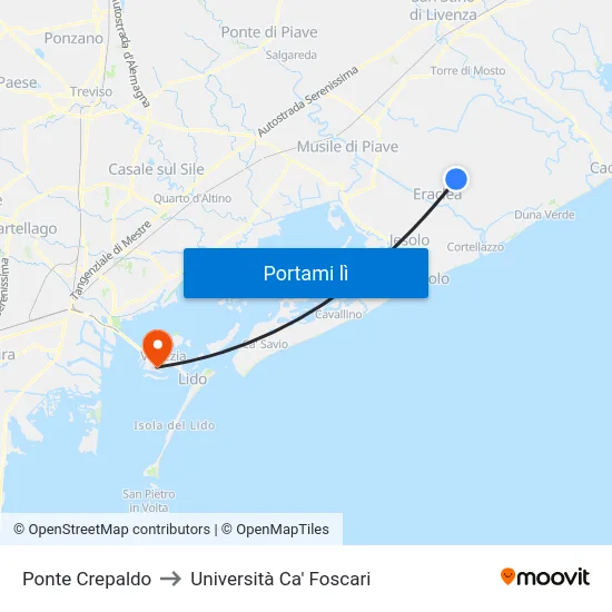 Ponte Crepaldo to Università Ca' Foscari map