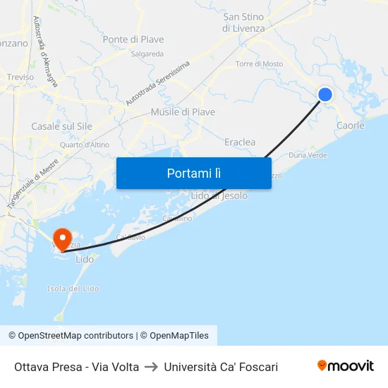 Ottava Presa - Via Volta to Università Ca' Foscari map
