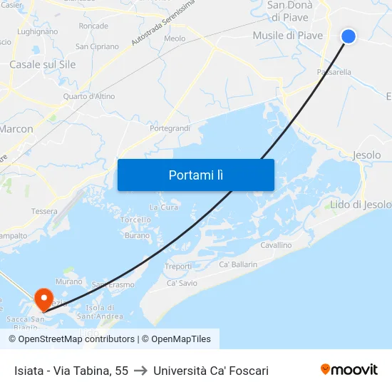 Isiata - Via Tabina, 55 to Università Ca' Foscari map