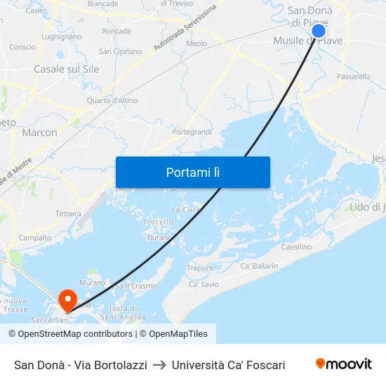San Donà - Via Bortolazzi to Università Ca' Foscari map