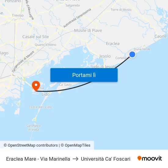 Eraclea Mare - Via Marinella to Università Ca' Foscari map