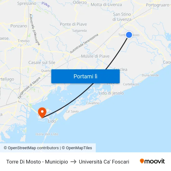 Torre Di Mosto - Municipio to Università Ca' Foscari map