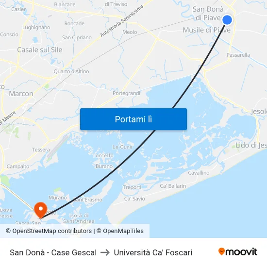 San Donà - Case Gescal to Università Ca' Foscari map