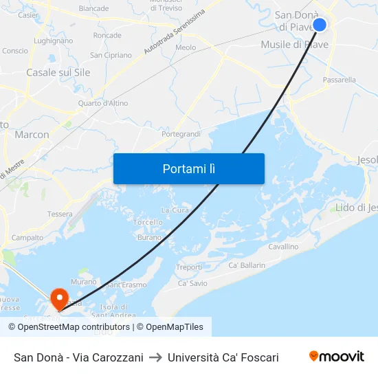 San Donà - Via Carozzani to Università Ca' Foscari map
