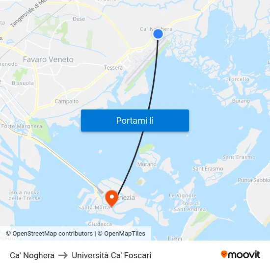 Ca' Noghera to Università Ca' Foscari map