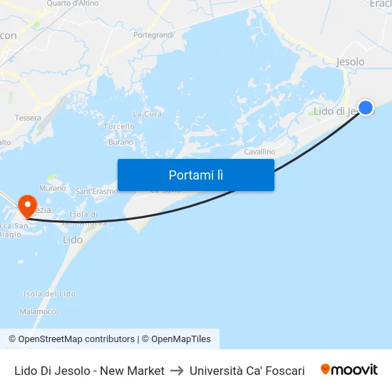 Lido Di Jesolo - New Market to Università Ca' Foscari map