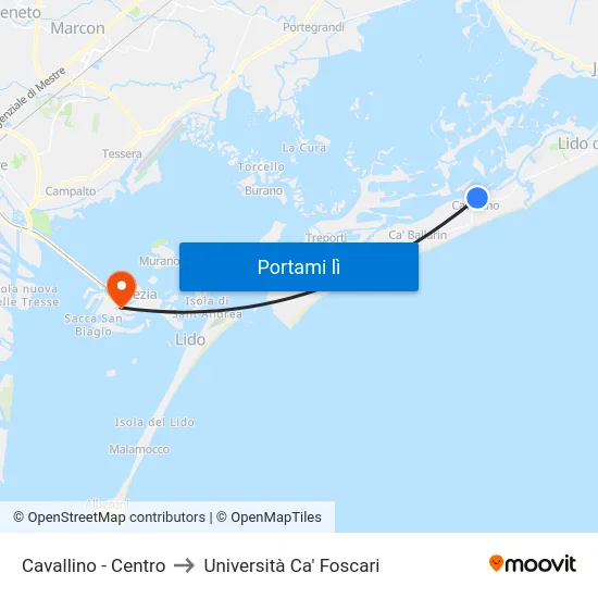 Cavallino - Centro to Università Ca' Foscari map