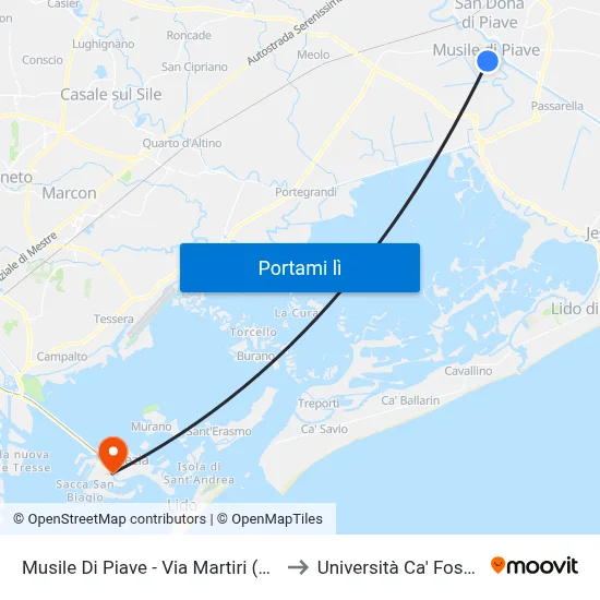 Musile Di Piave - Via Martiri (Cral) to Università Ca' Foscari map