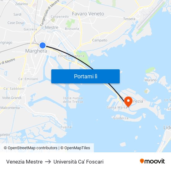 Venezia Mestre to Università Ca' Foscari map