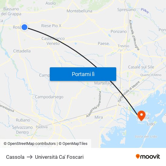 Cassola to Università Ca' Foscari map