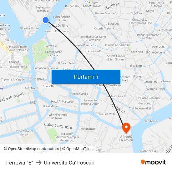 Ferrovia "E" to Università Ca' Foscari map