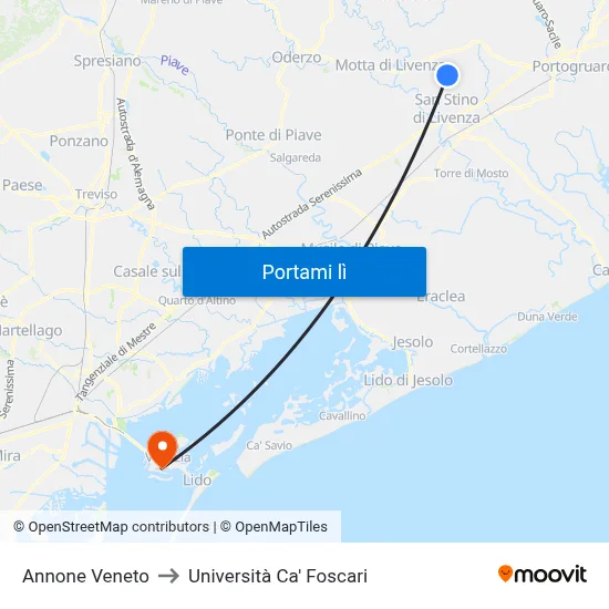 Annone Veneto to Università Ca' Foscari map