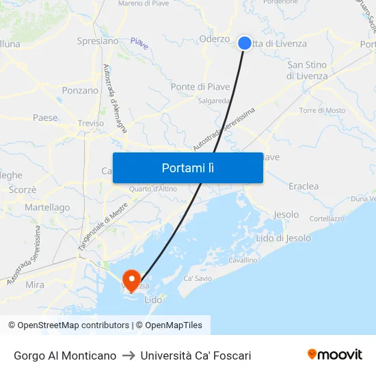 Gorgo Al Monticano to Università Ca' Foscari map