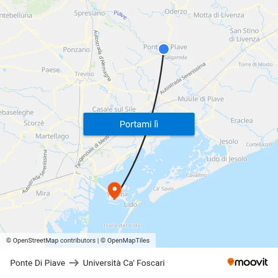 Ponte Di Piave to Università Ca' Foscari map