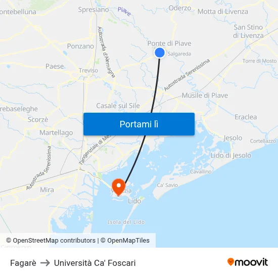 Fagarè to Università Ca' Foscari map