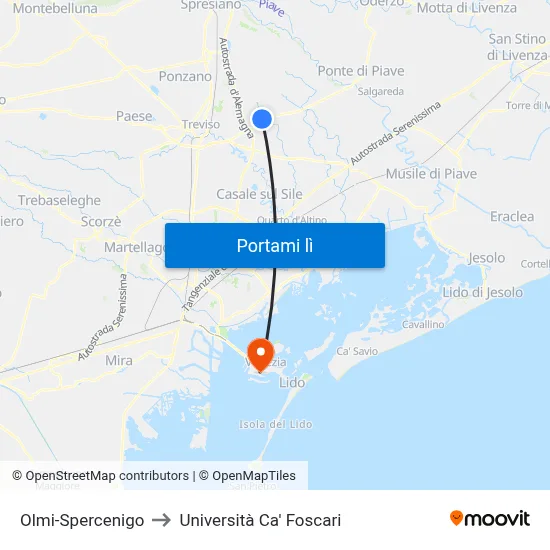 Olmi-Spercenigo to Università Ca' Foscari map