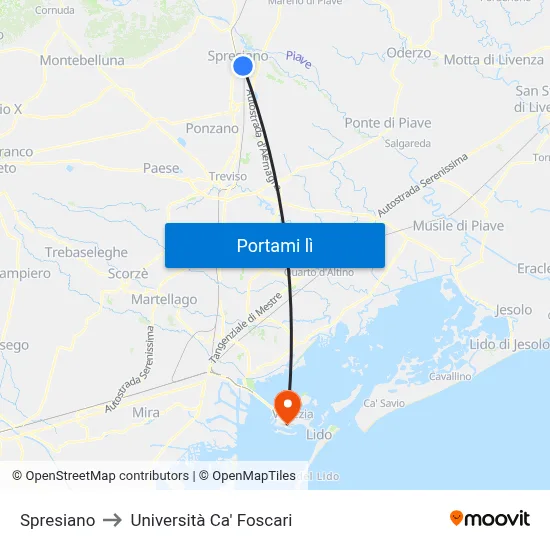 Spresiano to Università Ca' Foscari map