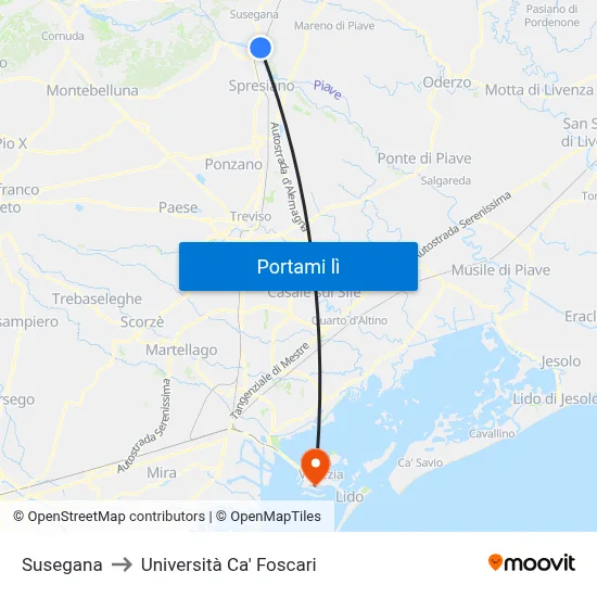 Susegana to Università Ca' Foscari map