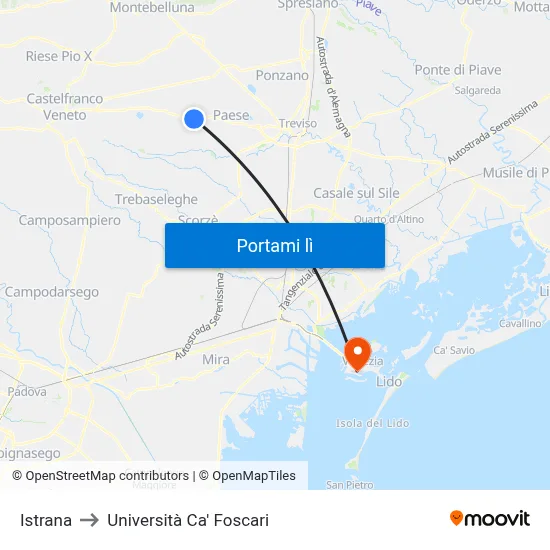 Istrana to Università Ca' Foscari map