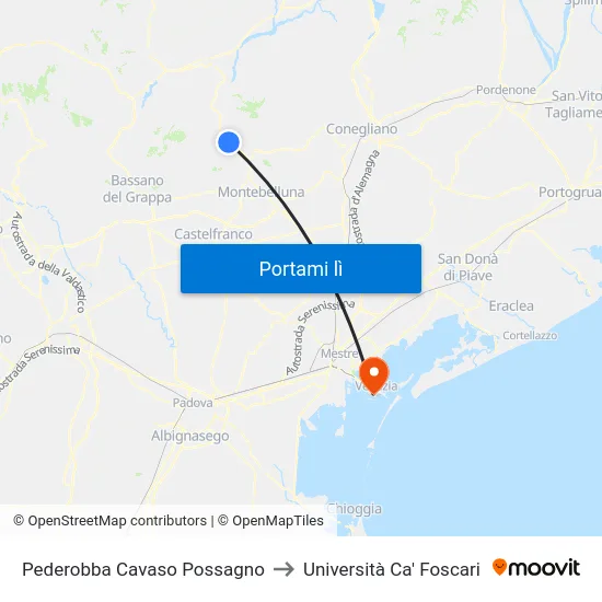 Pederobba Cavaso Possagno to Università Ca' Foscari map