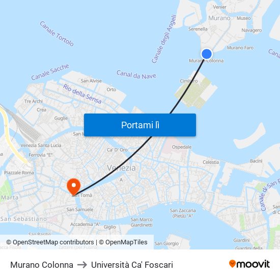 Murano Colonna to Università Ca' Foscari map