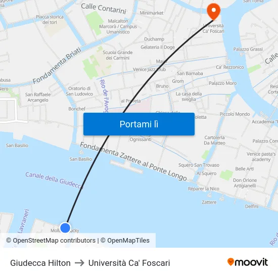 Giudecca Hilton to Università Ca' Foscari map