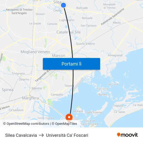 Silea Cavalcavia to Università Ca' Foscari map