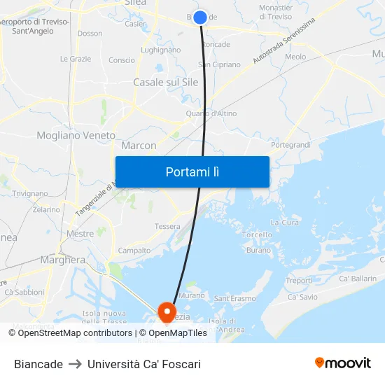 Biancade to Università Ca' Foscari map