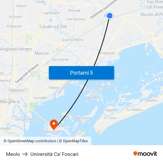 Meolo to Università Ca' Foscari map