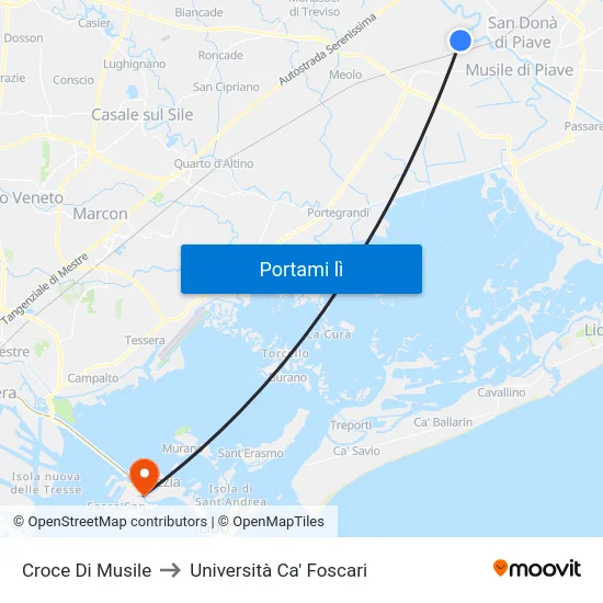 Croce Di Musile to Università Ca' Foscari map