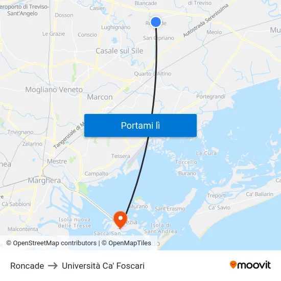 Roncade to Università Ca' Foscari map