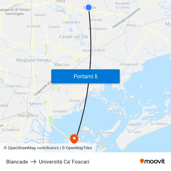 Biancade to Università Ca' Foscari map